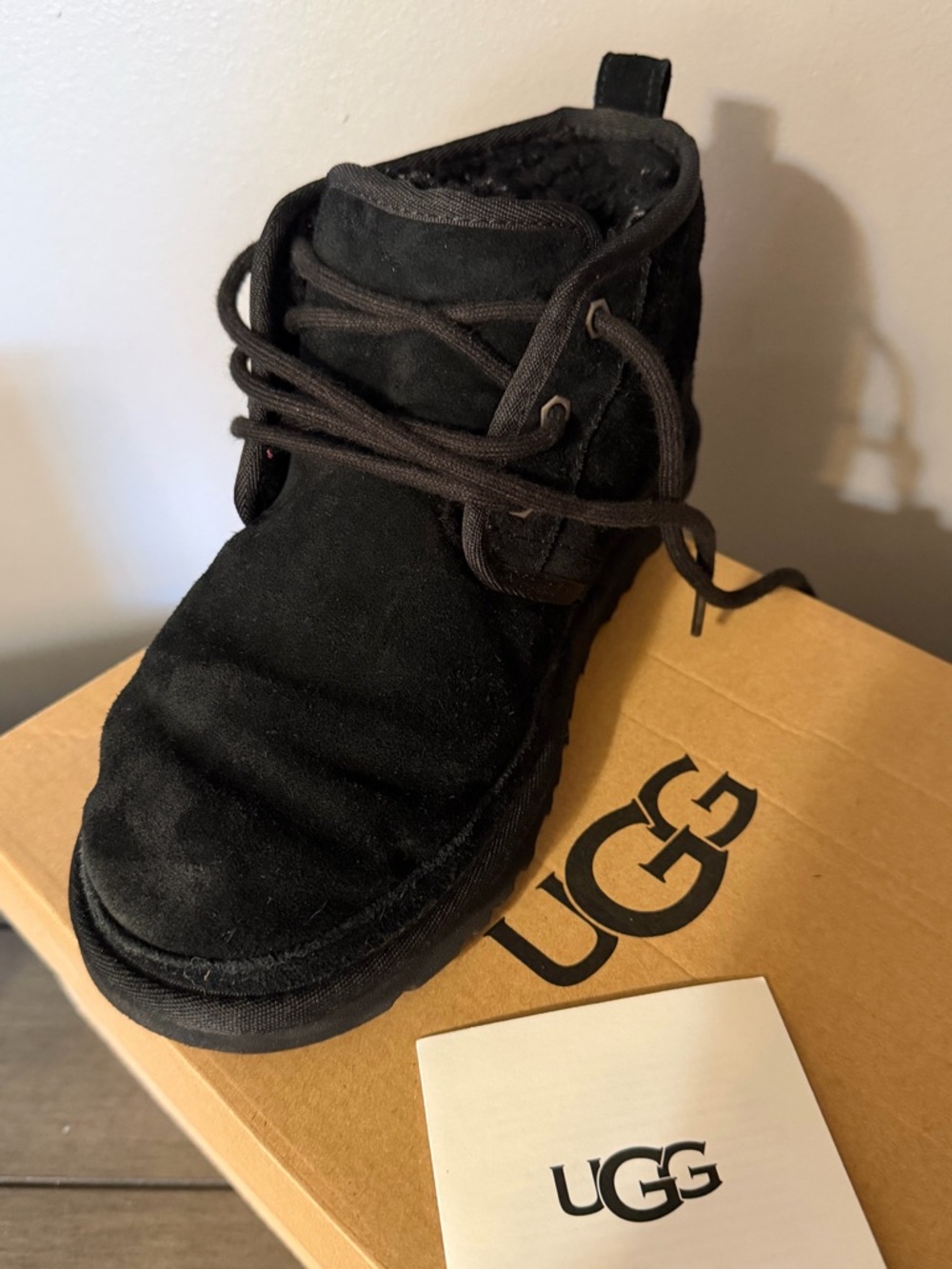 UGG Kids Black Suede Lace-Up Ankle Boot